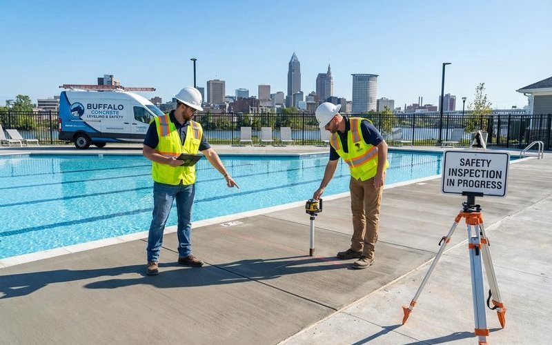 Pool deck inspection for concrete leveling safety repair
