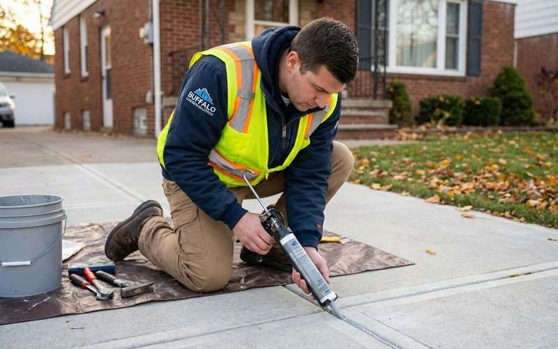 Professional caulking application sealing concrete expansion joints