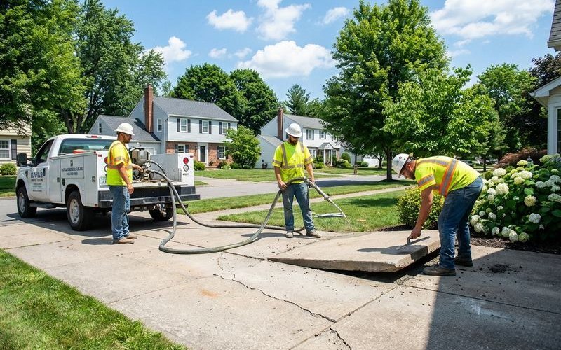 Summer concrete leveling project in progress Buffalo area home